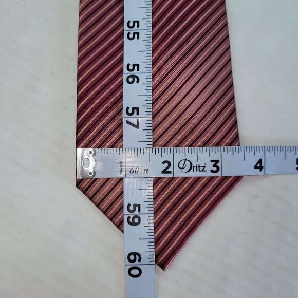 Kenneth Cole Reaction Tie Mens Necktie Red Stripe Silk Handmade Office Preppy - Picture 6 of 7
